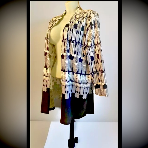 🖤RAFAELLA🖤 AZTEC PRINT OPEN FRONT TUNIC CARDIGAN BLAZER JACKET NWOT - Picture 3 of 6